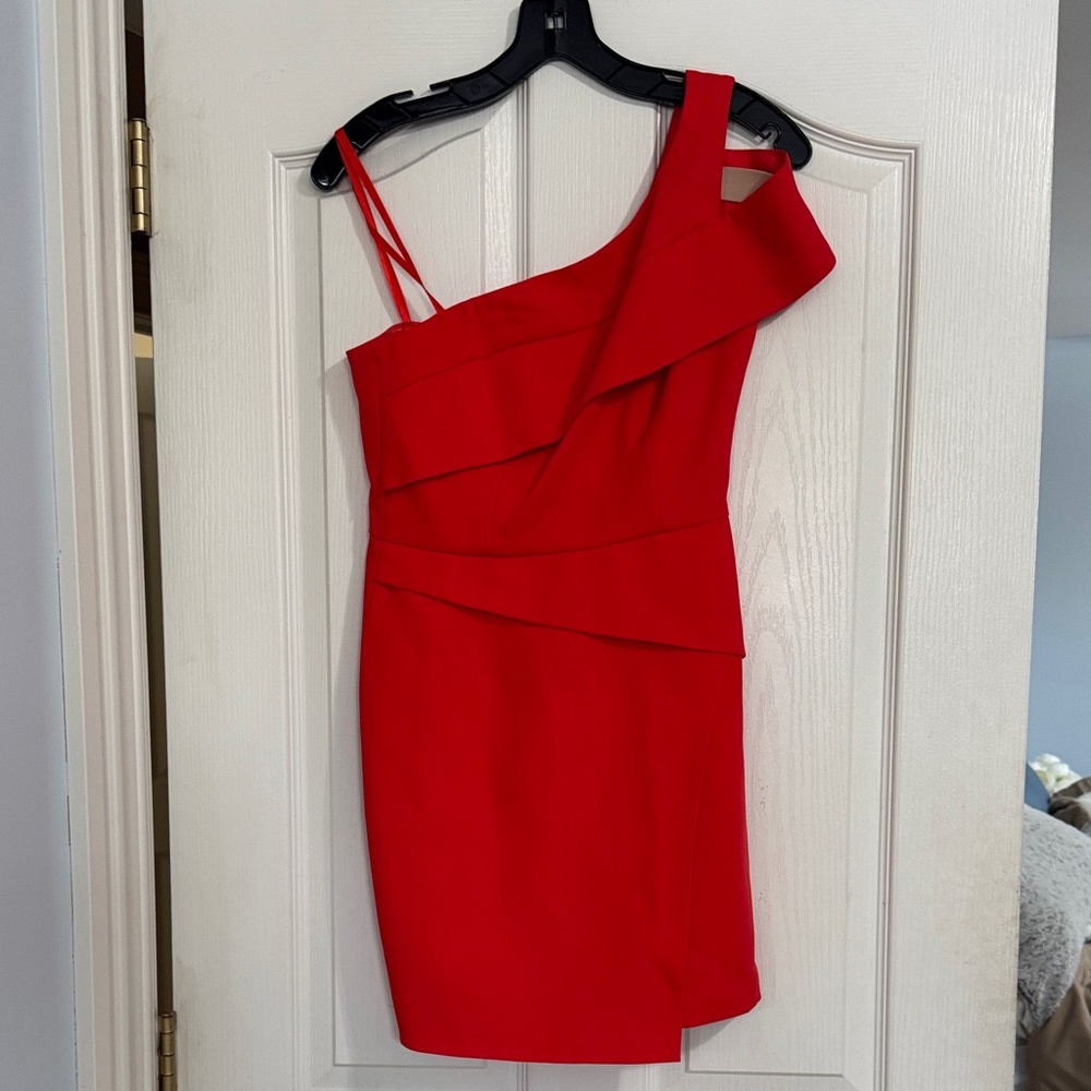 BCBGMaxAzria Red One-Shoulder Cocktail Dress